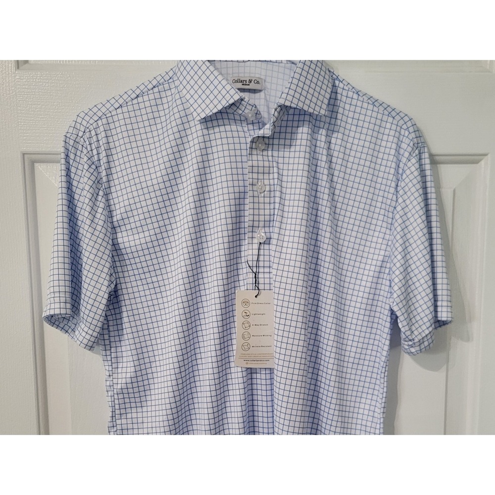 Collars And Co Polo Semi Spread‎ Collar White/Blue Check Medium NWT